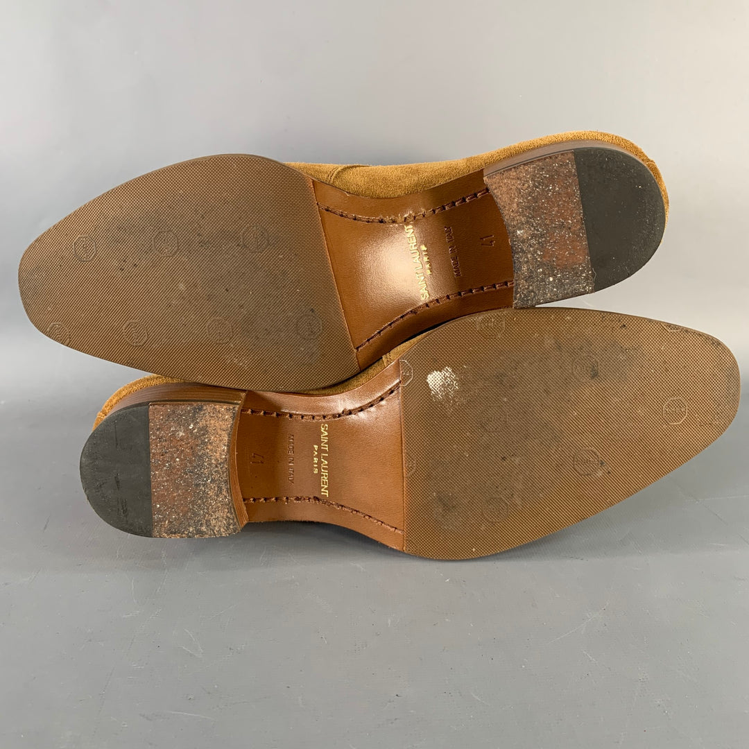 SAINT LAURENT Size 8 Hedi Strap Tan Silver Suede Western  display picture 2