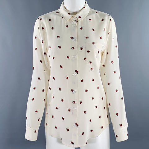 BAND OF OUTSIDERS Size 0 Cream Red Silk Lady Bug Long Sleeve Blouse