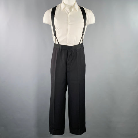 BROOKS BROTHERS Size 40 Black Wool Single Button Suspenders Tuxedo