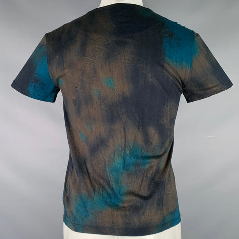 JOHN VARVATOS Size S Blue Black Watercolor Cotton Crew-Neck T-shirt