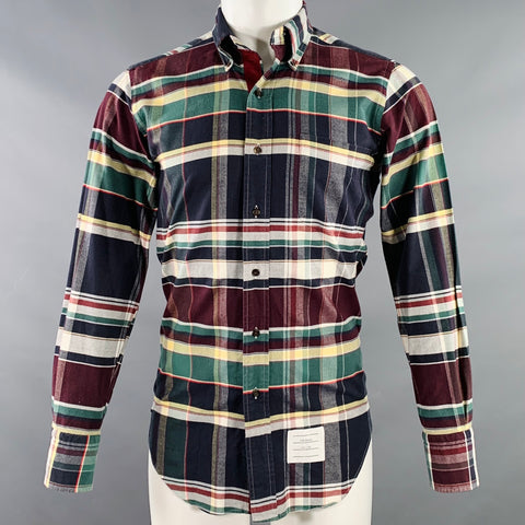 THOM BROWNE Size XS Multi-Color Plaid Cotton One Pocket Long Sleeve Shirt