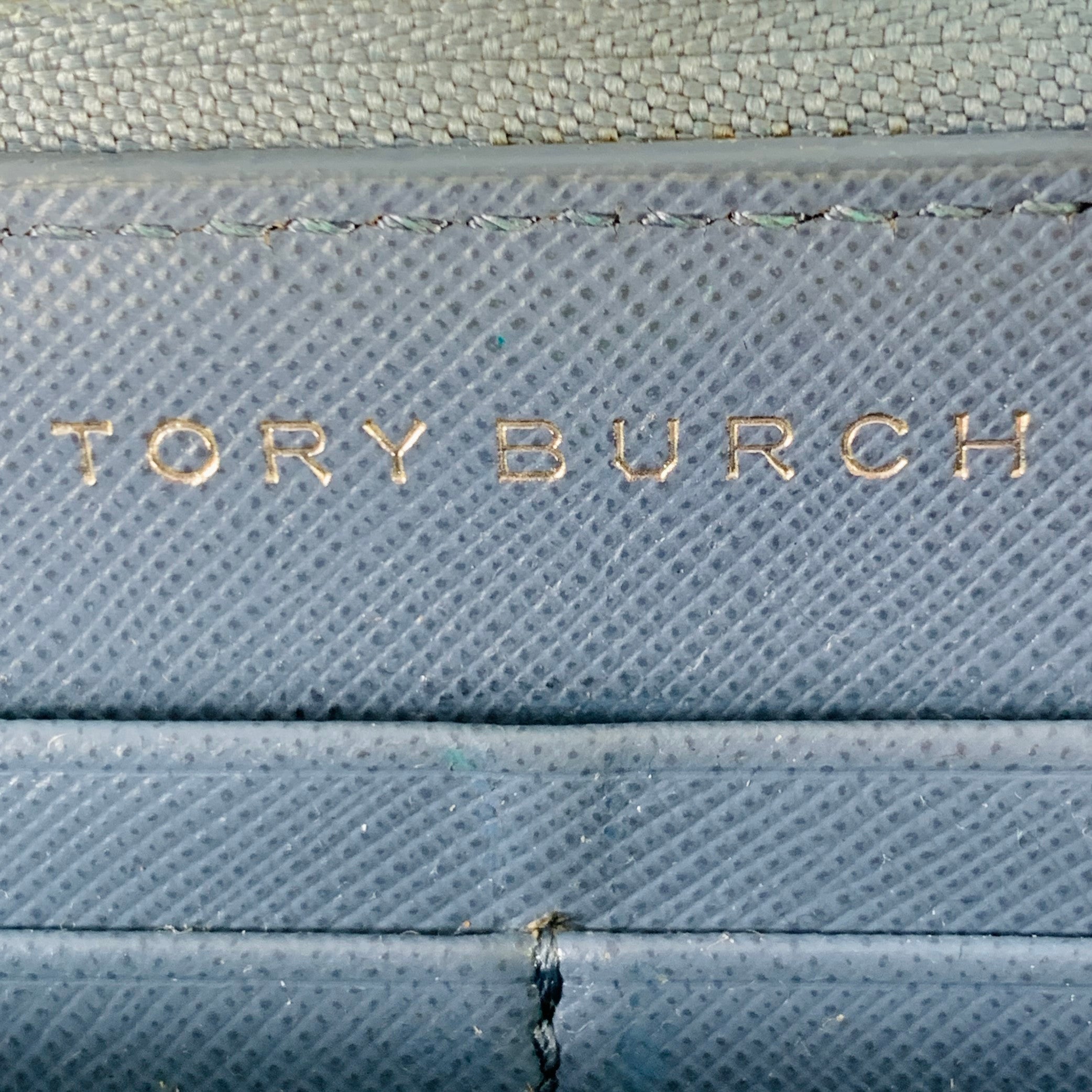 TORY BURCH Blue Saffiano Leather Logo Zip Around Checkbook Wallet