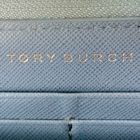 TORY BURCH Blue Saffiano Leather Logo Zip Around Checkbook Wallet