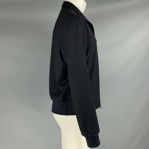 VALENTINO Size 40 Navy Grey Stripe Wool Blend Zip Up Jacket