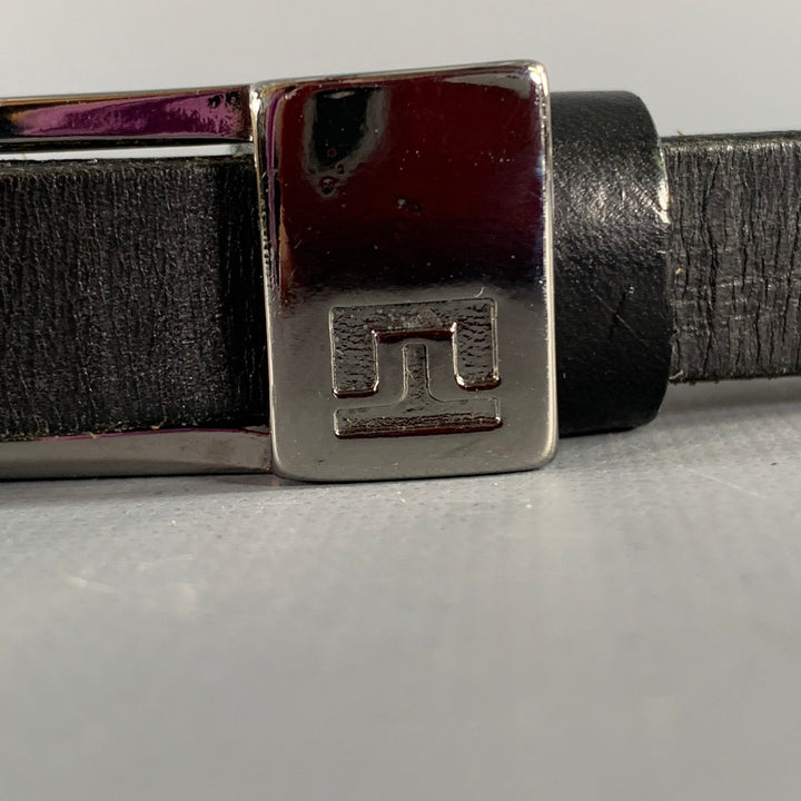 J.LINDEBERG Size 30 Black Silver Logo Leather Belt