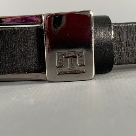 J.LINDEBERG Size 30 Black Silver Logo Leather Leather Belt