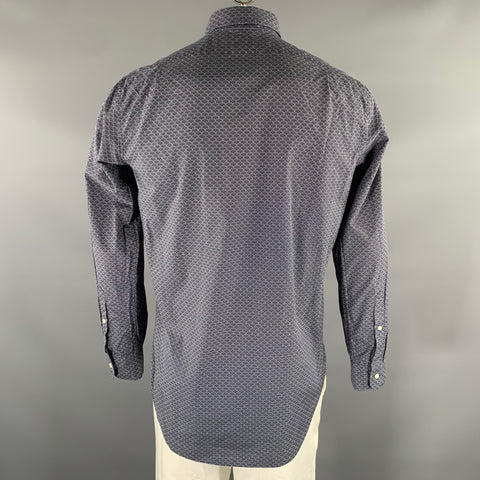 Chemise à manches longues boutonnée en coton chiné blanc et bleu marine SID MASHBURN Taille L