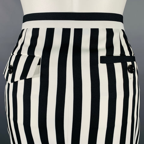 MARC JACOBS Size 6 Black White Polyester Stripe Pencil Skirt