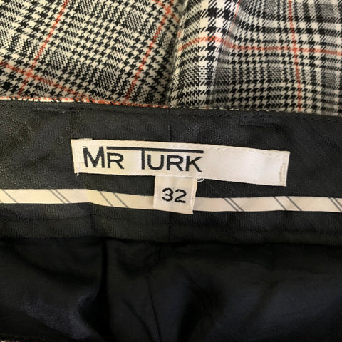 MR TURK Size 32 White Black Glen Check Cotton Blend Flat Front Dress Pants
