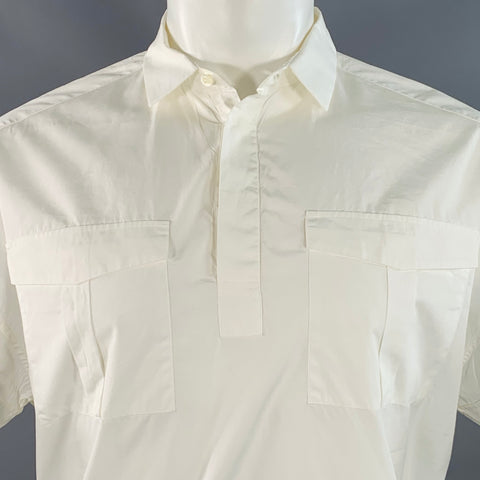 VALENTINO Size M White Cotton Pullover Two Pockets Oversized Short Sleeve Shirt