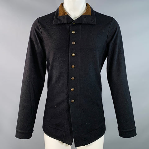 ANN DEMEULEMEESTER Size M Black Wool Crepe Buttoned Shirt Jacket