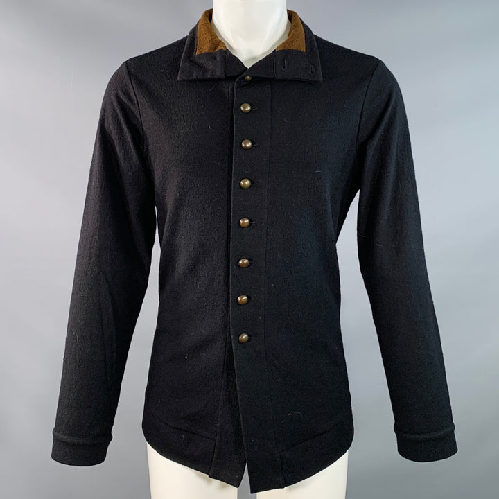 ANN DEMEULEMEESTER Size M Black Wool Crepe Buttoned Shirt Jacket