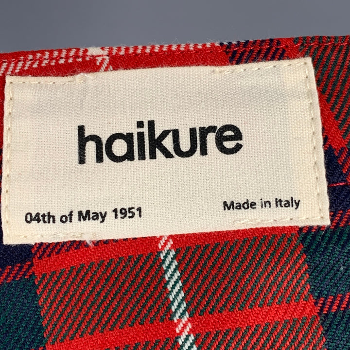 HAIKURE Size 28 Louisiana Red Multi Color Plaid Polyester Blend Pleated Zip Fly Dress Pants