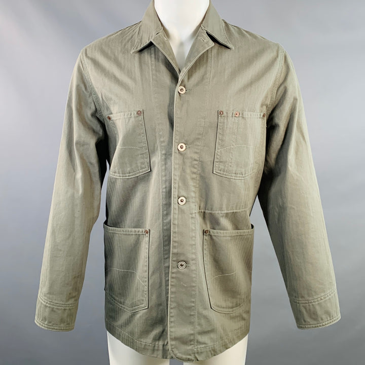 THE STRONGHOLD Size M Green Sage Herringbone Cotton Worker Jacket