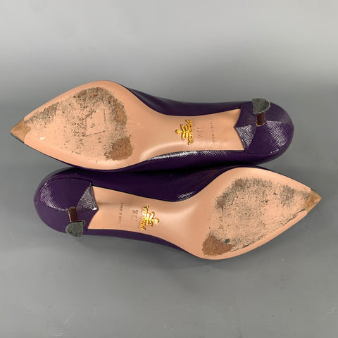 PRADA size 8.5 purple brushed leather kitten heel