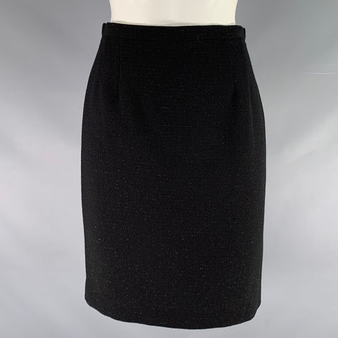 GIORGIO ARMANI Size 4 Black Wool Polyamide Shiny Pencil Skirt
