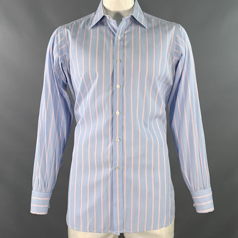 TURNBULL & ASSER Size L Blue Pink Stripe Cotton French Cuff Long Sleeve Shirt