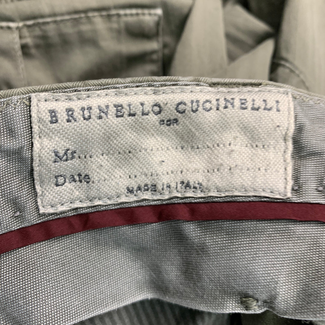 BRUNELLO CUCINELLI Talla 36 Pantalones casuales de mezcla de algodón a rayas verde oliva