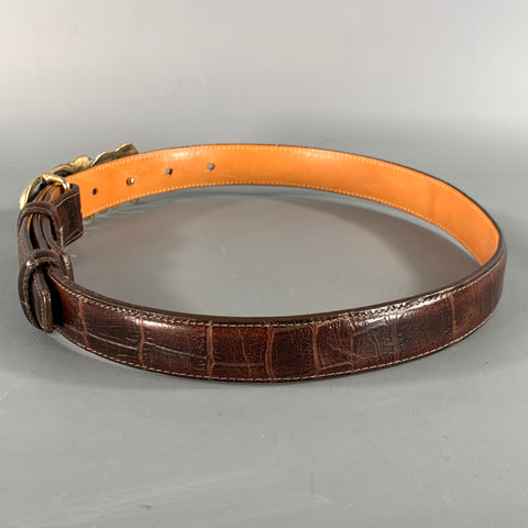 WATHNE Waist Size 24 Brown Gold Alligator Embossed Leather Belt