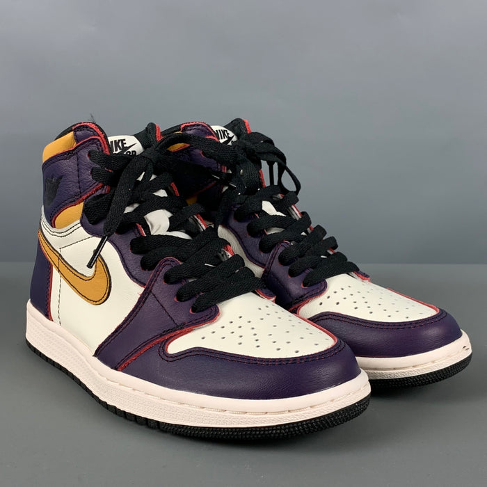 Baskets montantes en cuir color block blanc et violet NIKE, taille 6Y