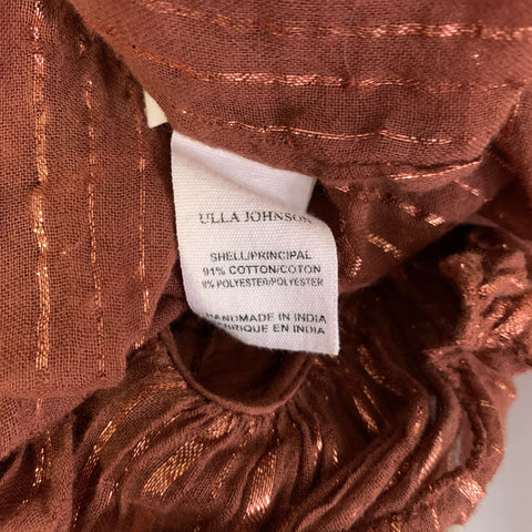 ULLA JOHNSON Size 6 Rust Cotton Blend Stripe Bohemian Blouse