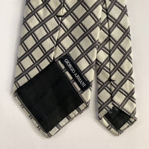 GIORGIO ARMANI Silver Grey Plaid Silk Tie