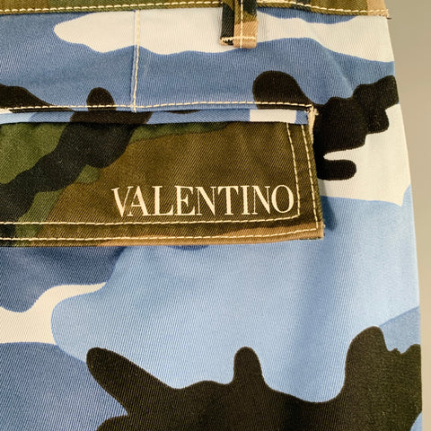 VALENTINO Size 30 Blue Black Camouflage Cotton Cargo Pockets Casual Pants