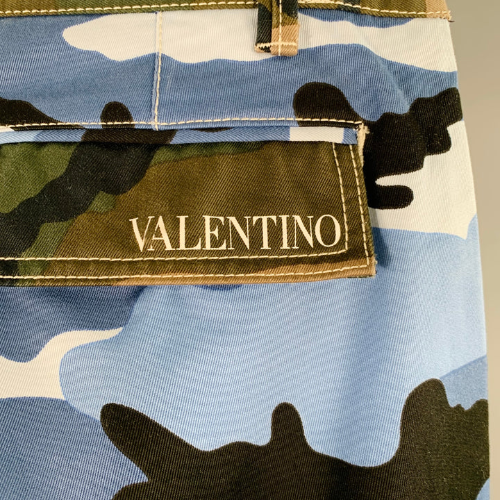 VALENTINO Size 30 Blue Black Camouflage Cotton Cargo Pockets Casual Pants