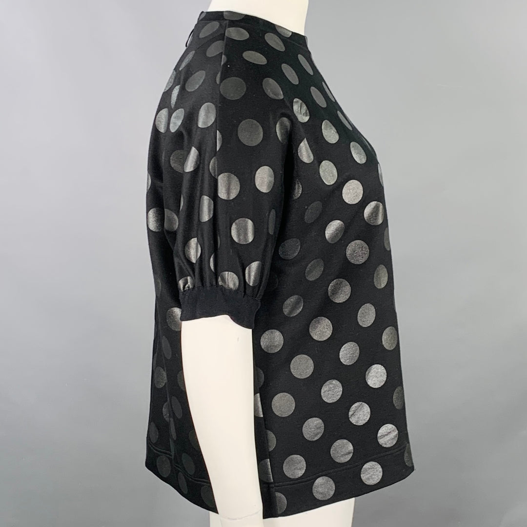 AKRIS Size 10 Black Viscose Blend Polka Dot Crew Neck T-Shirt