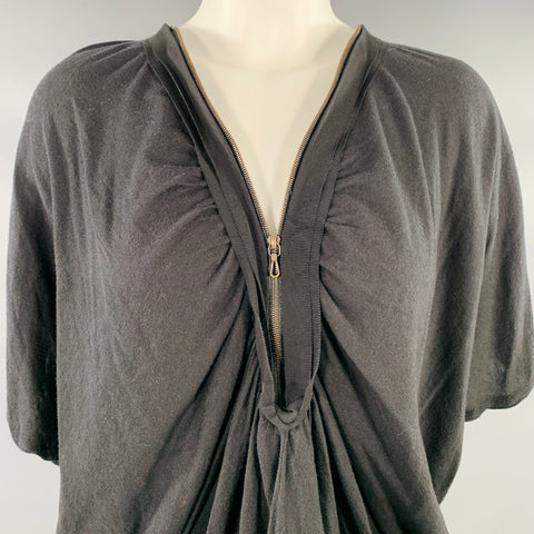 LANVIN Size S Black Cotton Blend Zip Up Blouse