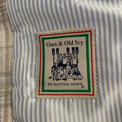 OARS & OLD IVY Size 38 White Brown Blue Plaid Linen Wool Sport Coat