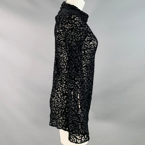 GIORGIO ARMANI Size 8 Black Silk Blend Burnout High Neck Dress Top