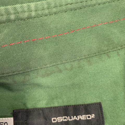DSQUARED2 Size M Green Cotton Blend Spread Collar Long Sleeve Shirt