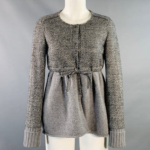 MANILA GRACE Size 2 Black Grey Virgin Wool Herringbone Jacket Blazer