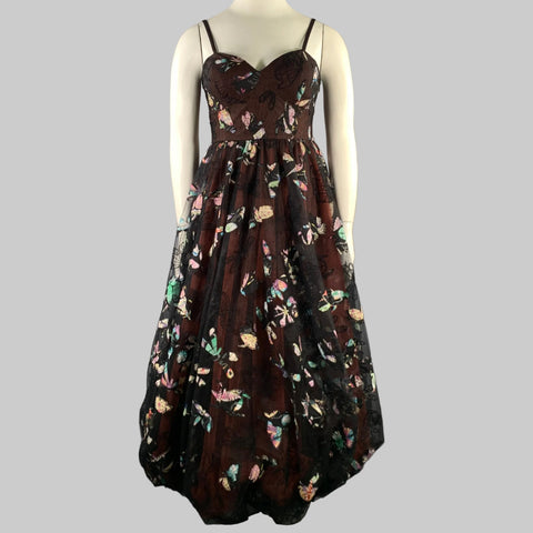 GEISHA DESIGNS Size M Burgundy Multi-Color Nylon Butterflies Cocktail Dress