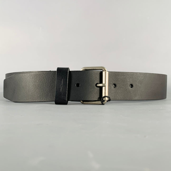 SHINOLA Size 34 Black Silver Leather Belt