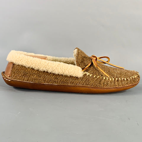RALPH LAUREN Size 10.5 Yarmond Brown Cream Herringbone Wool Moccasin Loafers