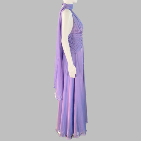 BADGLEY MISCHKA Size S Purple Lilac Silk Iridescent Halter Evening Gown