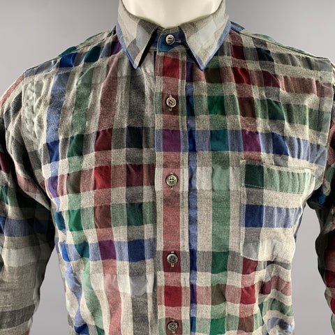 SACAI Size S Grey Green Navy Burgundy Plaid Cotton Blend Long Sleeve Shirt