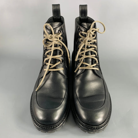 BOTTEGA VENETA Size 8.5 Black Leather Lace-Up Boots