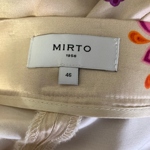 MIRTO Size L Tan Pink Silk Blend Floral Casual Pants