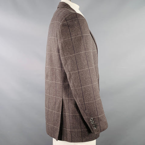 LARUSMIANI Size 42 Brown Black Beige Window Pane Cashmere Sport Coat