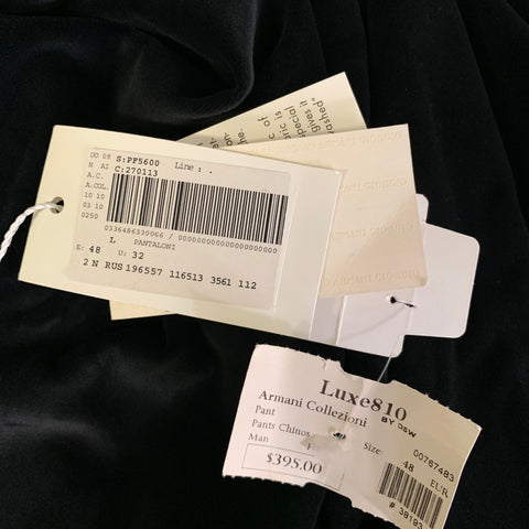 ARMANI COLLEZIONI Size 32 Black Velvet Cotton Blend Straight Leg Dress Pants