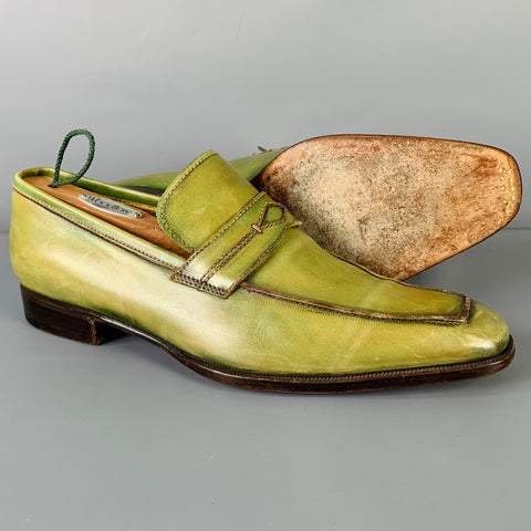 STEFANOBI Size 8.5 Green Leather Penny Loafers