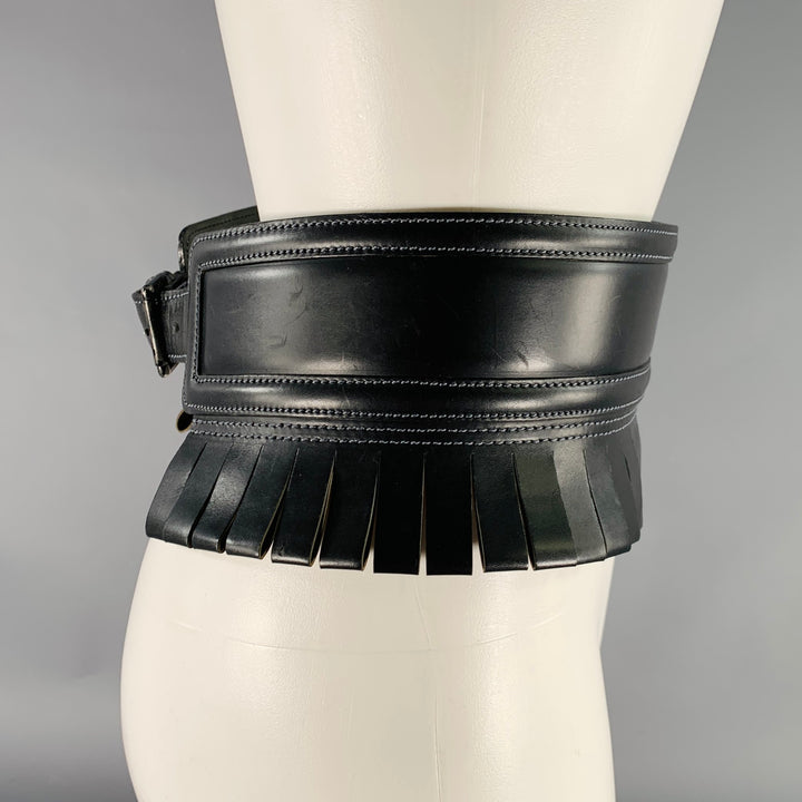 ALAIA Size 27 Black Fringe Leather Belt