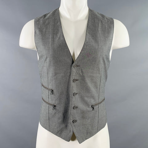 JOHN VARVATOS * États-Unis Taille 40 Gilet en coton gris anthracite rayé avec poches zippées