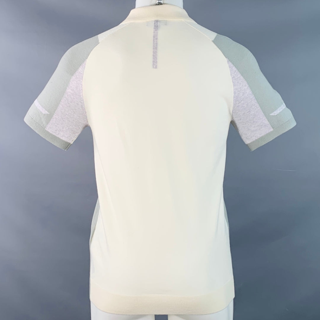 REISS Size S Beckett Cream Sage Color Block Wool Blend Jersey Zip Up Polo