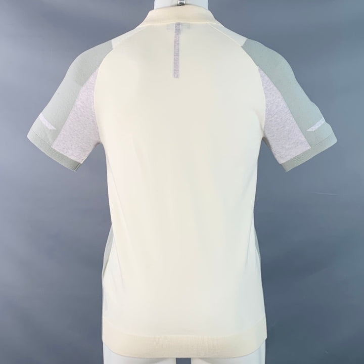 REISS Size S Beckett Cream Sage Color Block Wool Blend Jersey Zip Up Polo