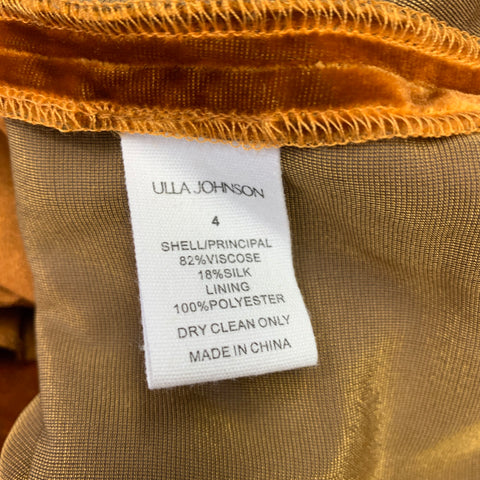 ULLA JOHNSON Size 4 Camel Ruffled Long Sleeve Below Knee Dress