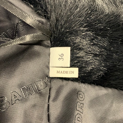 SANDRO Size S Black Polyester Textured Faux Fur Notch Lapel Coat